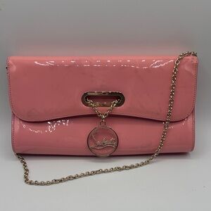 Christian Louboutin Riviera Clutch with Chain Strap Handbag Purse Pink